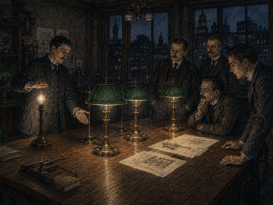 1909年、緑の傘のランプ