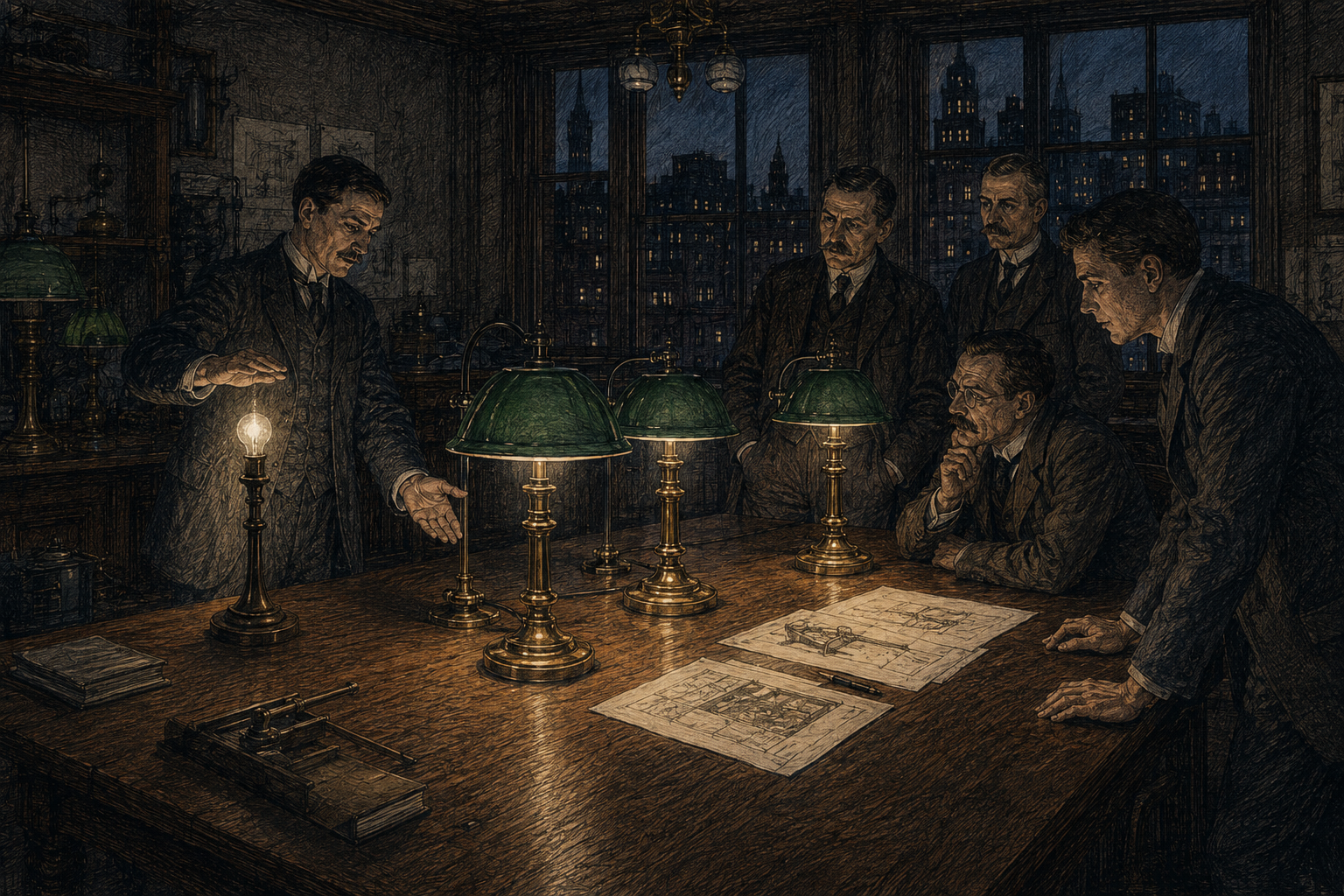 1909年、緑の傘のランプ